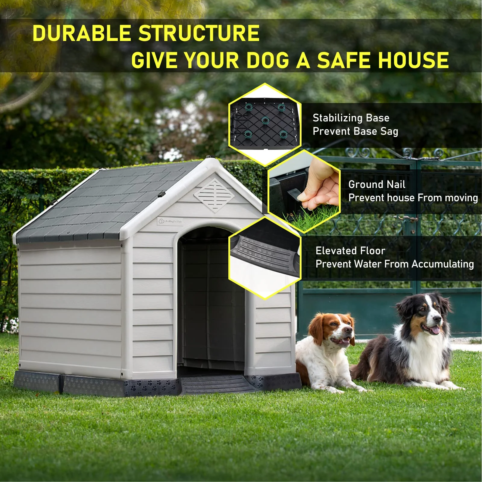LEMBERI Outdoor Waterproof Plastic Dog House - Durable, Ventilated, Easy Assembly, Weatherproof Shelter