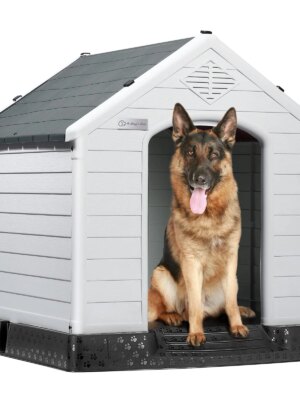 LEMBERI Outdoor Waterproof Plastic Dog House - Durable, Ventilated, Easy Assembly, Weatherproof Shelter