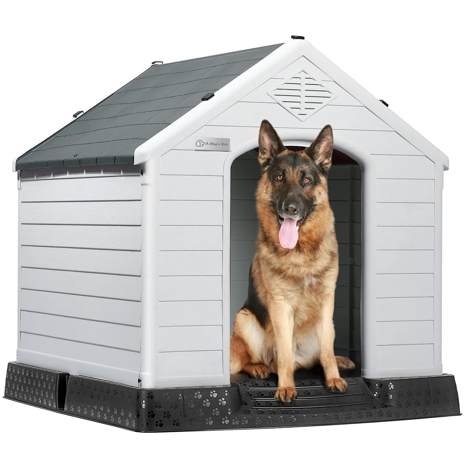 LEMBERI Outdoor Waterproof Plastic Dog House - Durable, Ventilated, Easy Assembly, Weatherproof Shelter