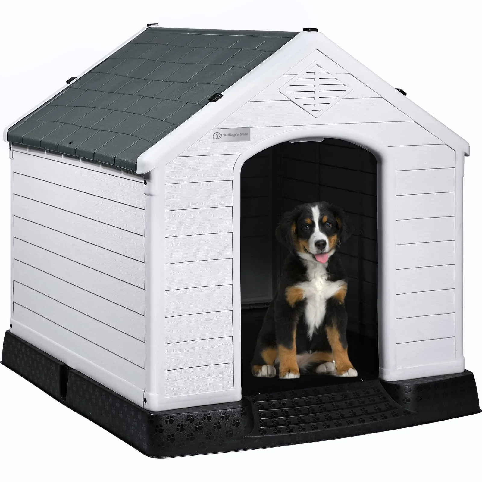LEMBERI Outdoor Waterproof Plastic Dog House - Durable, Ventilated, Easy Assembly, Weatherproof Shelter