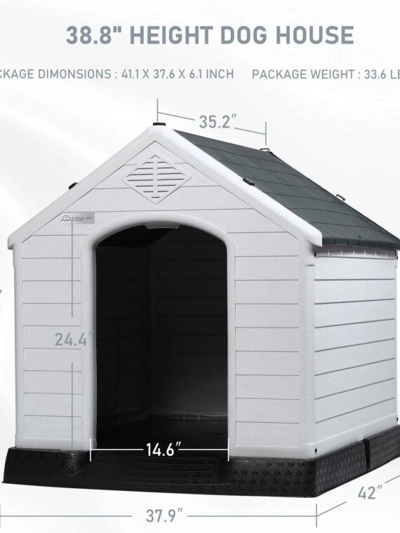 LEMBERI Outdoor Waterproof Plastic Dog House - Durable, Ventilated, Easy Assembly, Weatherproof Shelter