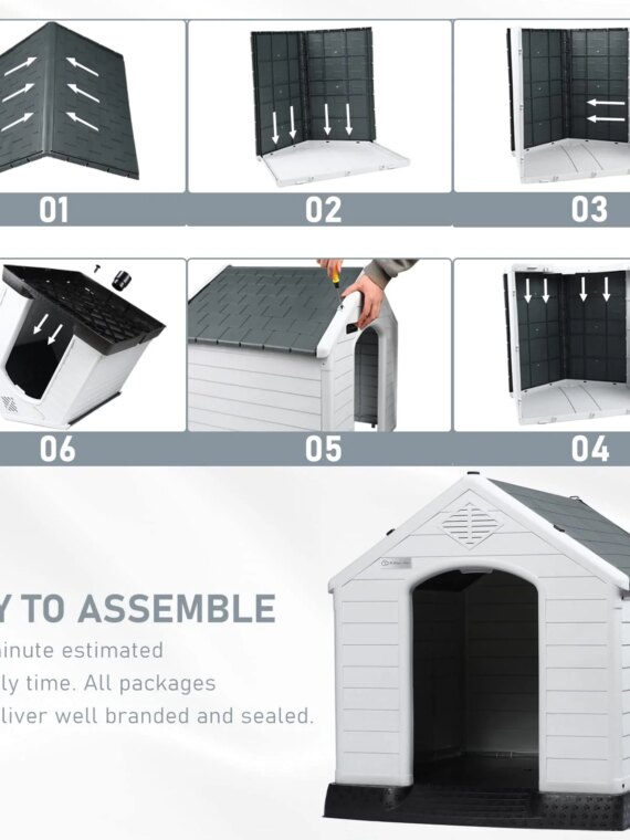 LEMBERI Outdoor Waterproof Plastic Dog House - Durable, Ventilated, Easy Assembly, Weatherproof Shelter