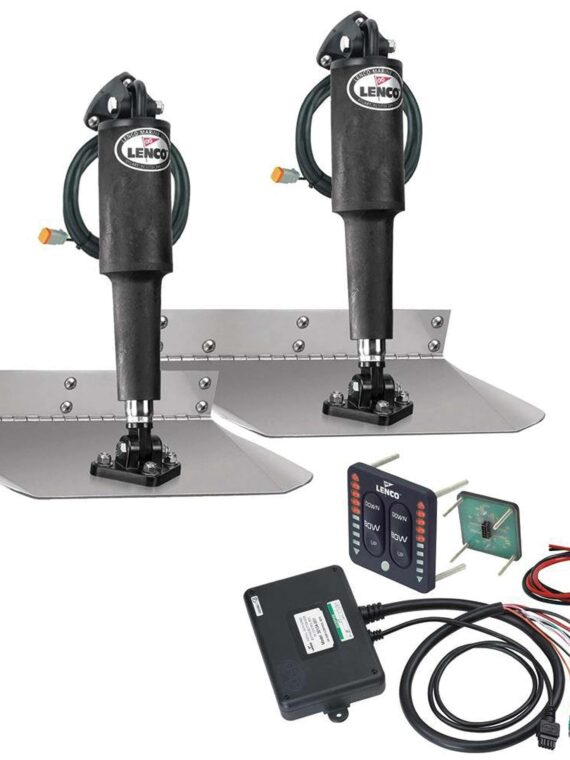 Lenco Trim Tab Kit Standard 9x12 with LED Switch - Stainless Steel, Electric Actuators, Waterproof Connections
