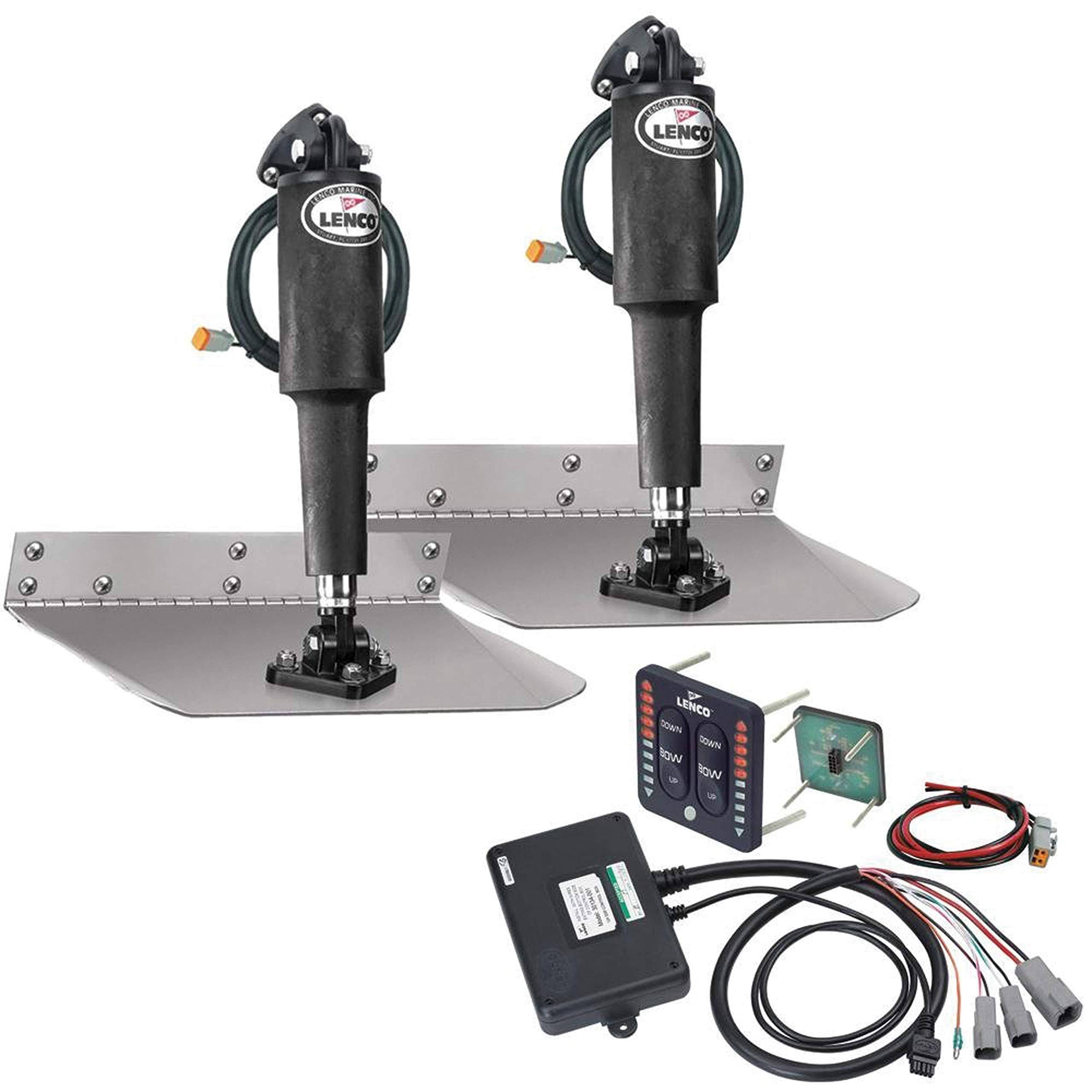 Lenco Trim Tab Kit Standard 9x12 with LED Switch - Stainless Steel, Electric Actuators, Waterproof Connections