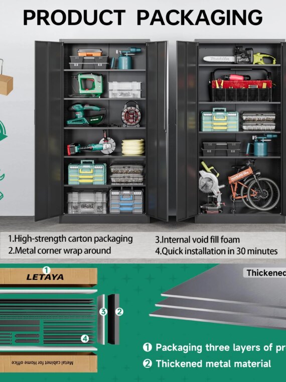 Letaya 71-Inch Metal Storage Cabinet with Locking Doors, Adjustable Shelves, Heavy-Duty Steel, Gray