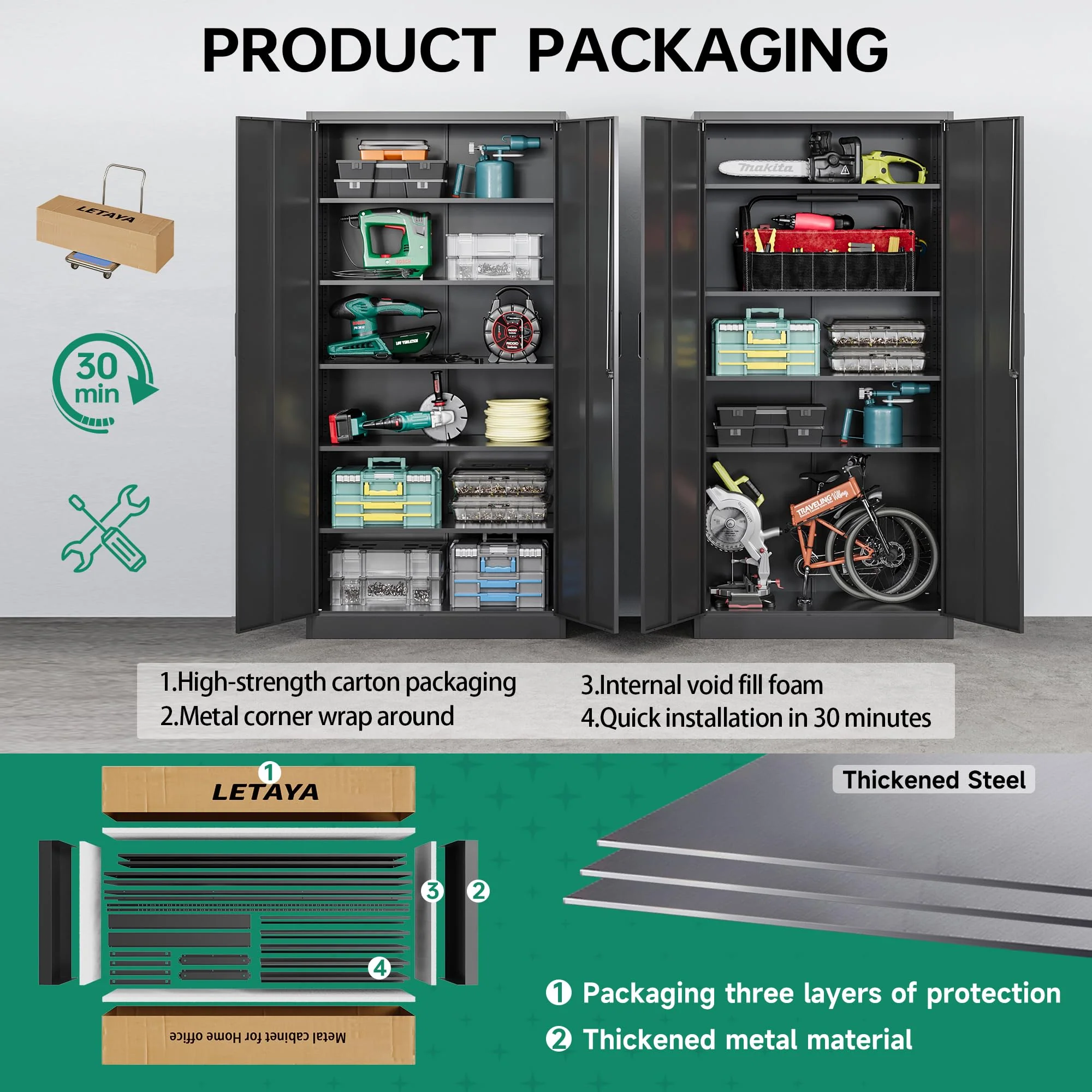 Letaya 71-Inch Metal Storage Cabinet with Locking Doors, Adjustable Shelves, Heavy-Duty Steel, Gray