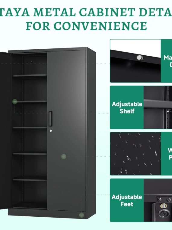 Letaya 71-Inch Metal Storage Cabinet with Locking Doors, Adjustable Shelves, Heavy-Duty Steel, Gray