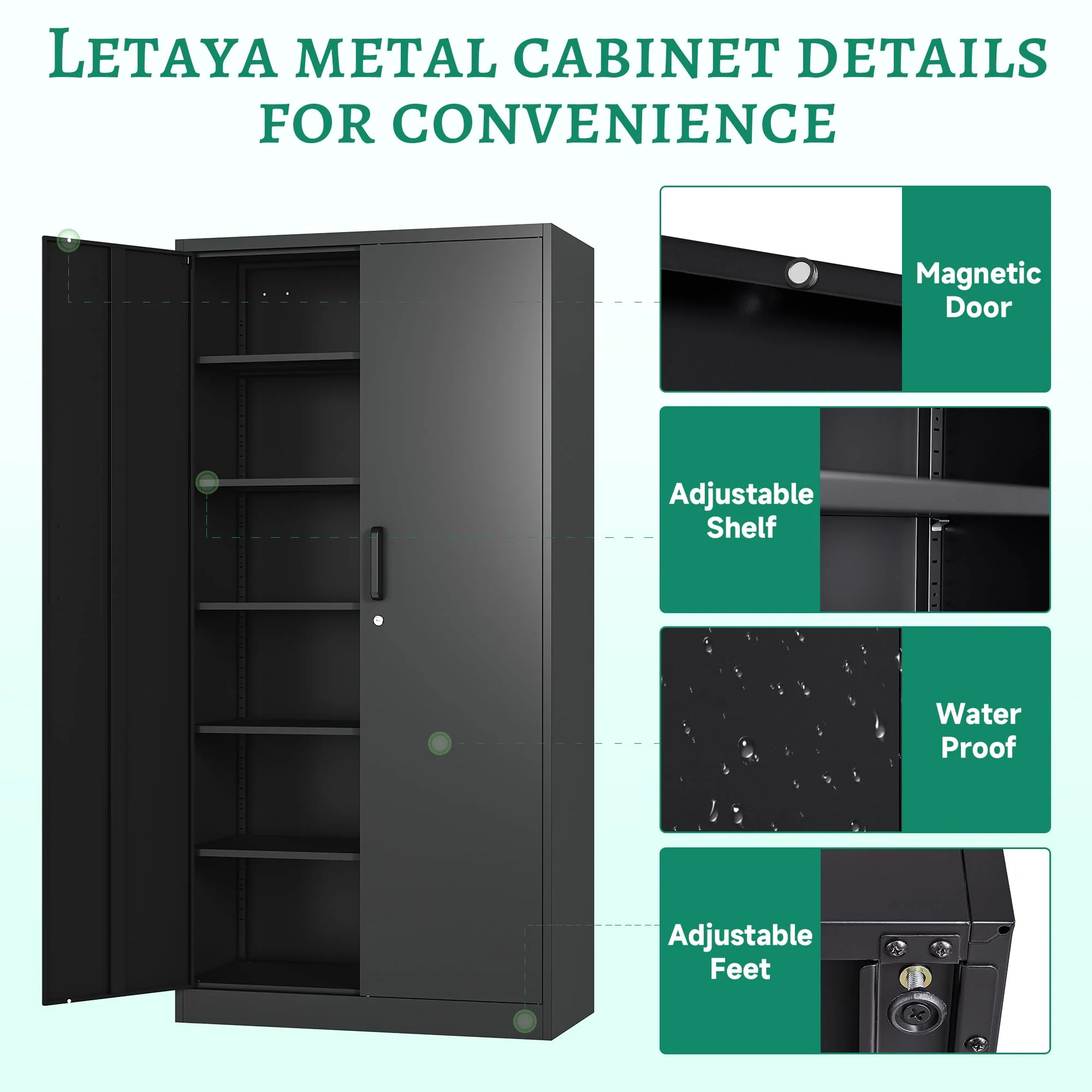 Letaya 71-Inch Metal Storage Cabinet with Locking Doors, Adjustable Shelves, Heavy-Duty Steel, Gray