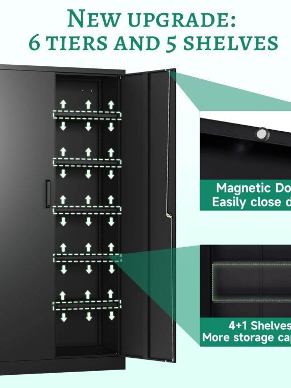 Letaya 71-Inch Metal Storage Cabinet with Locking Doors, Adjustable Shelves, Heavy-Duty Steel, Gray