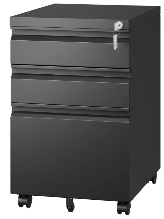 Letaya Metal 3 Drawer Mobile File Cabinet with Lock, Durable Steel, Anti-Tilt, 5 Wheels, Home & Office Use
