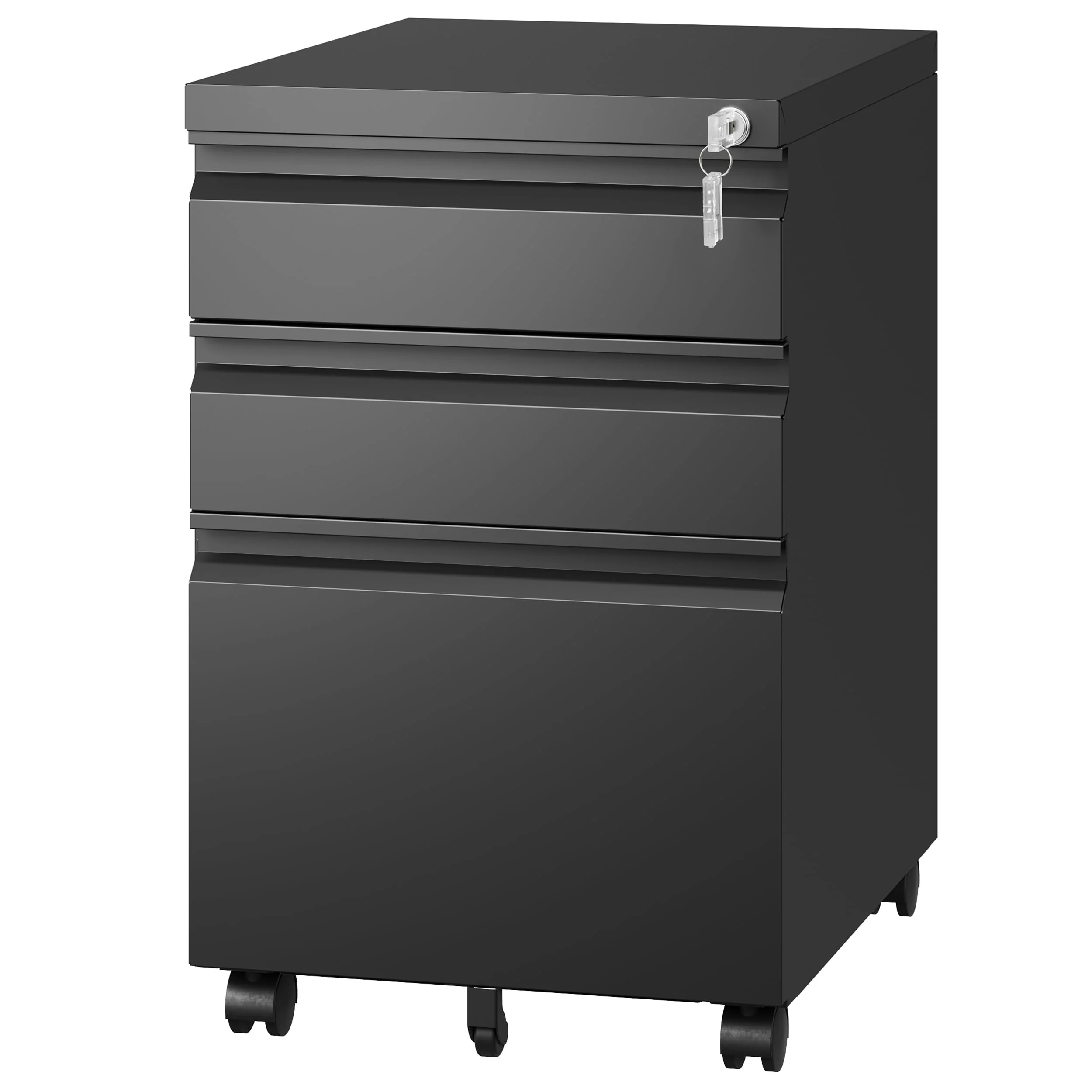 Letaya Metal 3 Drawer Mobile File Cabinet with Lock, Durable Steel, Anti-Tilt, 5 Wheels, Home & Office Use