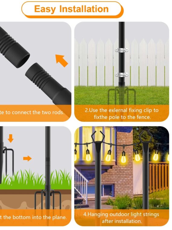 LETIANPAI Outdoor 10 Ft Metal String Light Poles, 4 Pack - Durable, Waterproof, Rustproof for Patios & Gardens