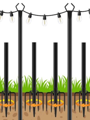 LETIANPAI Outdoor 10 Ft Metal String Light Poles, 4 Pack - Durable, Waterproof, Rustproof for Patios & Gardens