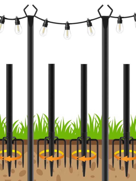 LETIANPAI Outdoor 10 Ft Metal String Light Poles, 4 Pack - Durable, Waterproof, Rustproof for Patios & Gardens