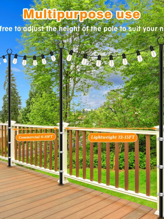 LETIANPAI Outdoor 10 Ft Metal String Light Poles, 4 Pack - Durable, Waterproof, Rustproof for Patios & Gardens