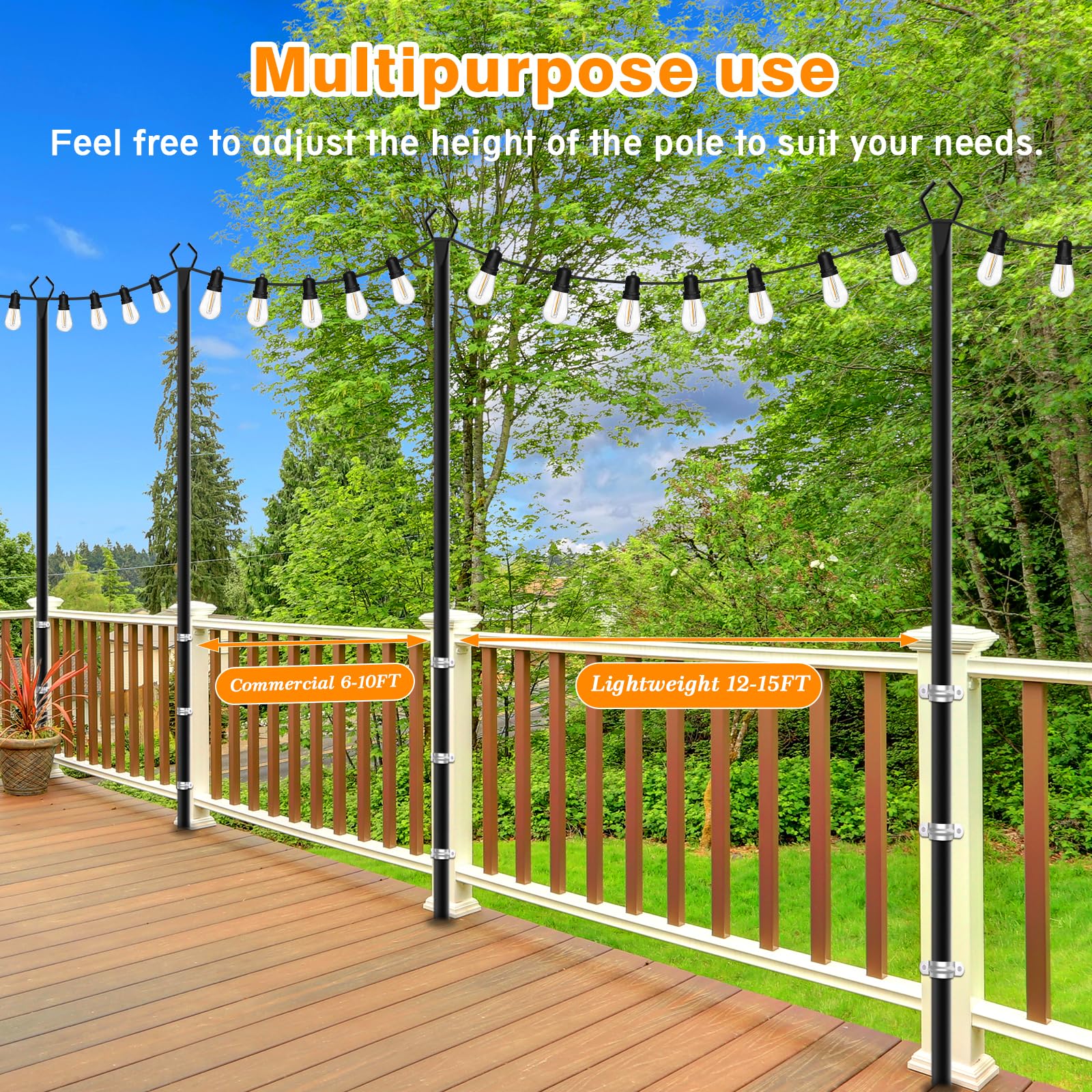 LETIANPAI Outdoor 10 Ft Metal String Light Poles, 4 Pack - Durable, Waterproof, Rustproof for Patios & Gardens