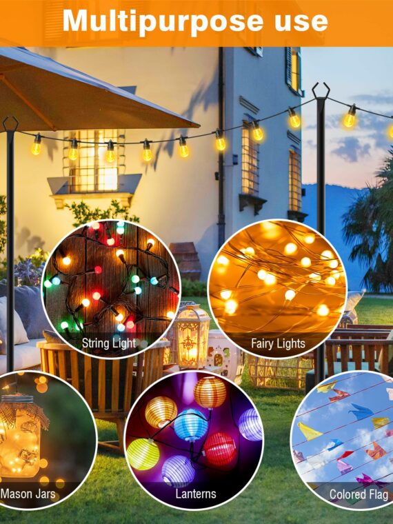 LETIANPAI Outdoor 10 Ft Metal String Light Poles, 4 Pack - Durable, Waterproof, Rustproof for Patios & Gardens