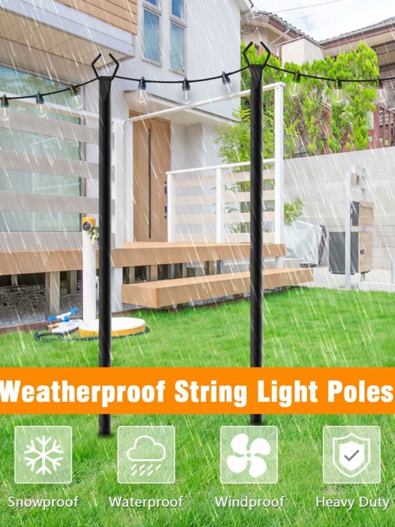 LETIANPAI Outdoor 10 Ft Metal String Light Poles, 4 Pack - Durable, Waterproof, Rustproof for Patios & Gardens