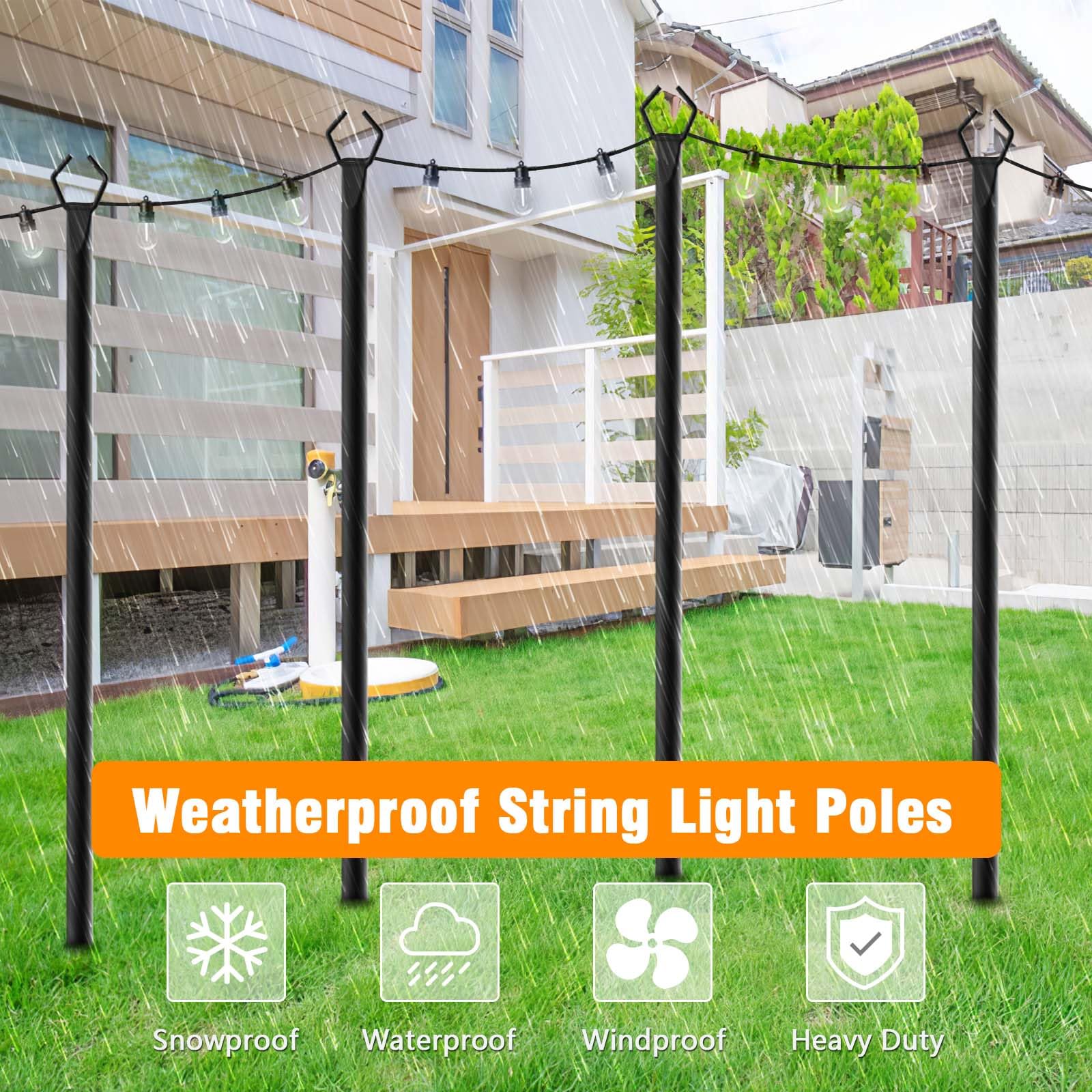 LETIANPAI Outdoor 10 Ft Metal String Light Poles, 4 Pack - Durable, Waterproof, Rustproof for Patios & Gardens