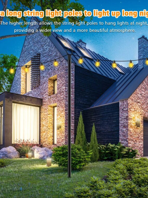 LETIANPAI Outdoor 10 Ft Metal String Light Poles, 4 Pack - Durable, Waterproof, Rustproof for Patios & Gardens