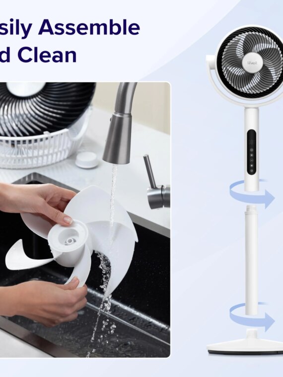 Levoit CirculAir Oscillating Standing Fan, 82ft Reach, 9-Speed, Quiet 20dB, Bedroom Cooling Fan