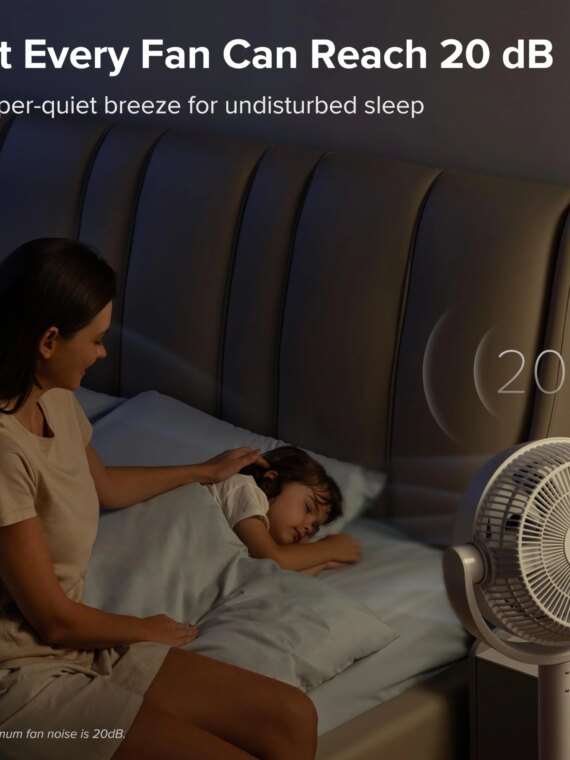 Levoit CirculAir Oscillating Standing Fan, 82ft Reach, 9-Speed, Quiet 20dB, Bedroom Cooling Fan