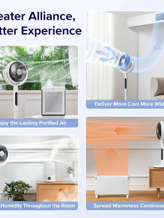 Levoit CirculAir Oscillating Standing Fan, 82ft Reach, 9-Speed, Quiet 20dB, Bedroom Cooling Fan