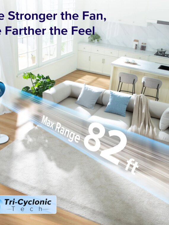 Levoit CirculAir Oscillating Standing Fan, 82ft Reach, 9-Speed, Quiet 20dB, Bedroom Cooling Fan