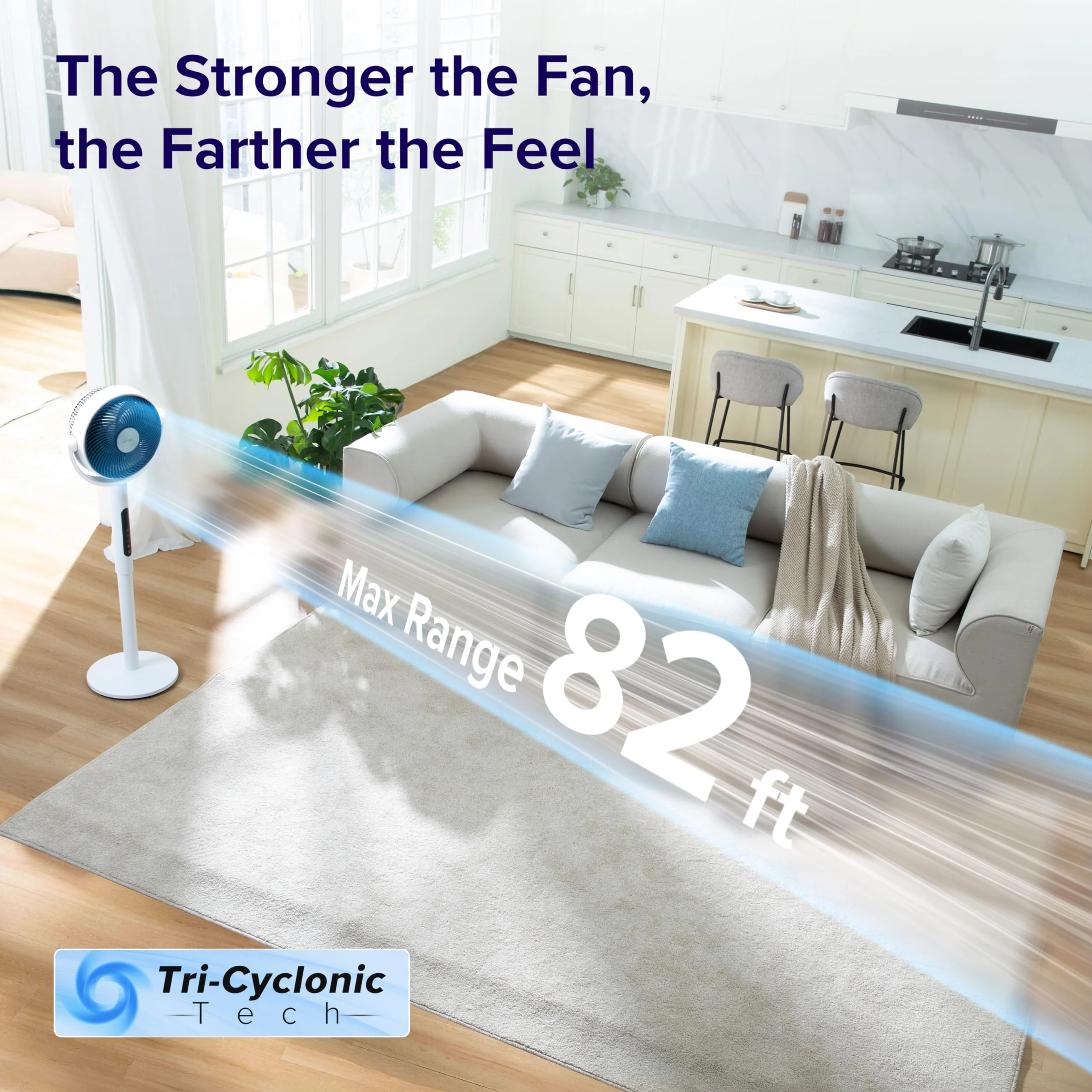 Levoit CirculAir Oscillating Standing Fan, 82ft Reach, 9-Speed, Quiet 20dB, Bedroom Cooling Fan