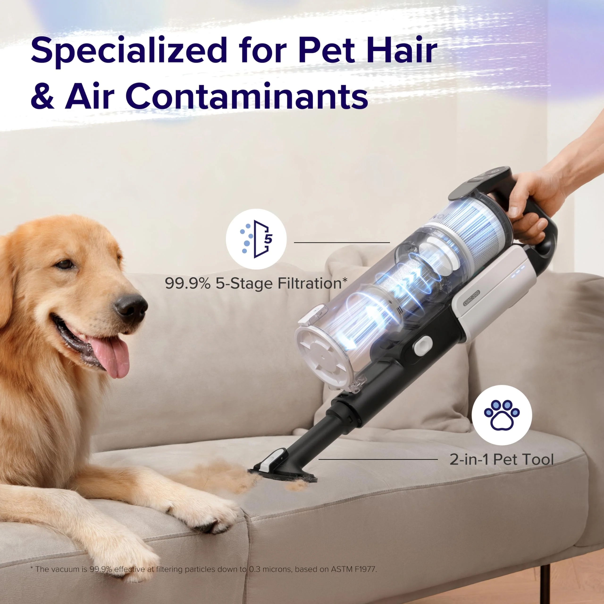 LEVOIT Cordless Vacuum Cleaner, Anti-Hair Wrap, 50-Min Battery, Pet Tool, Lightweight, High-Efficiency Filtration