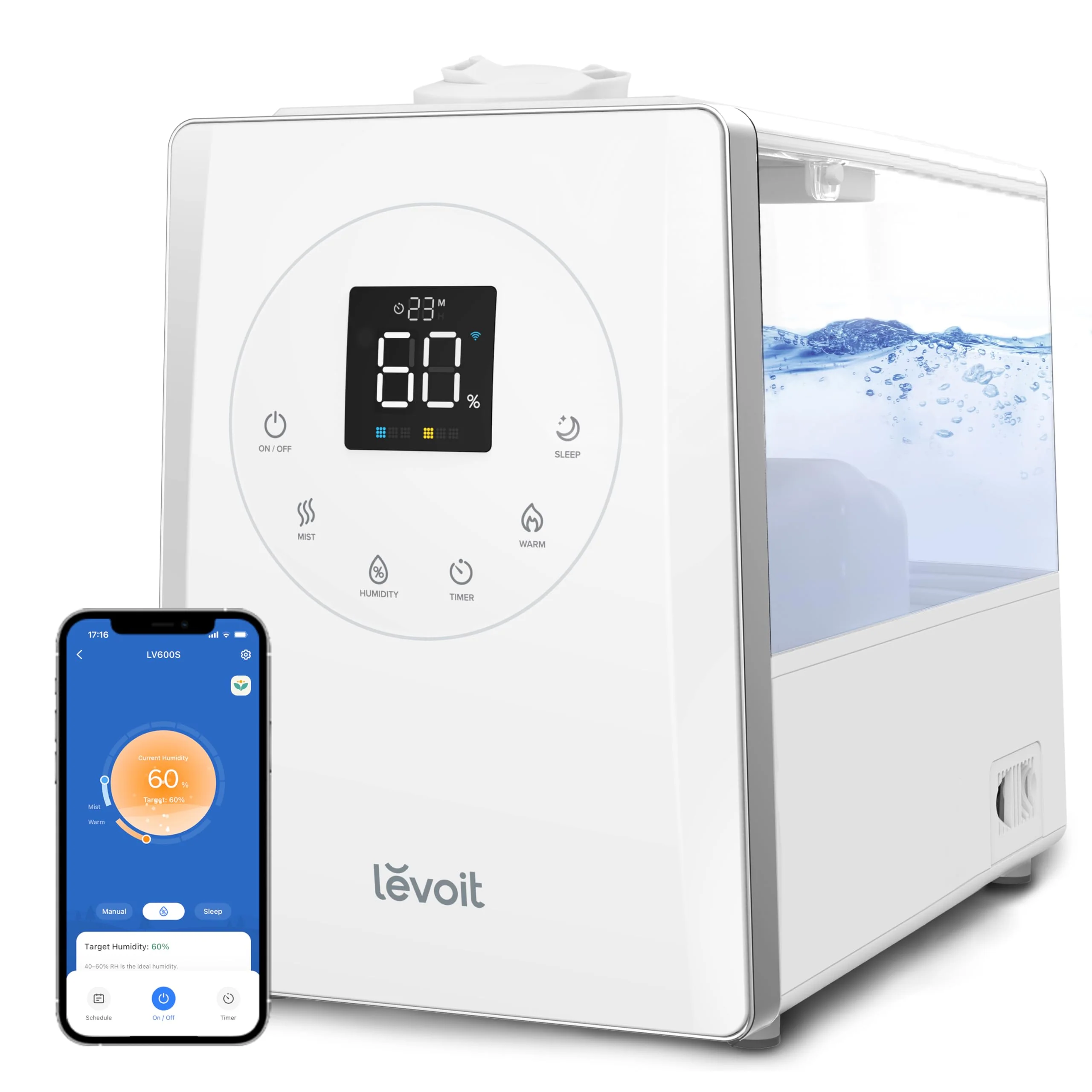 LEVOIT LV600S Smart Humidifier, Warm & Cool Mist, 753 Sq Ft Coverage, App & Voice Control, Essential Oil Diffuser, Top-Fill Design