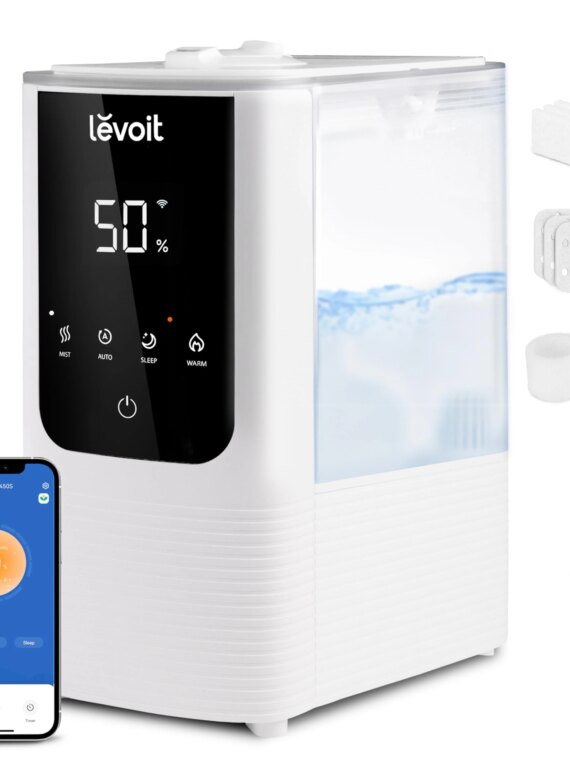 LEVOIT Smart Warm & Cool Mist Humidifier, 4.5L, App Control, Dual Nozzles, Essential Oil Tray, Quiet Operation