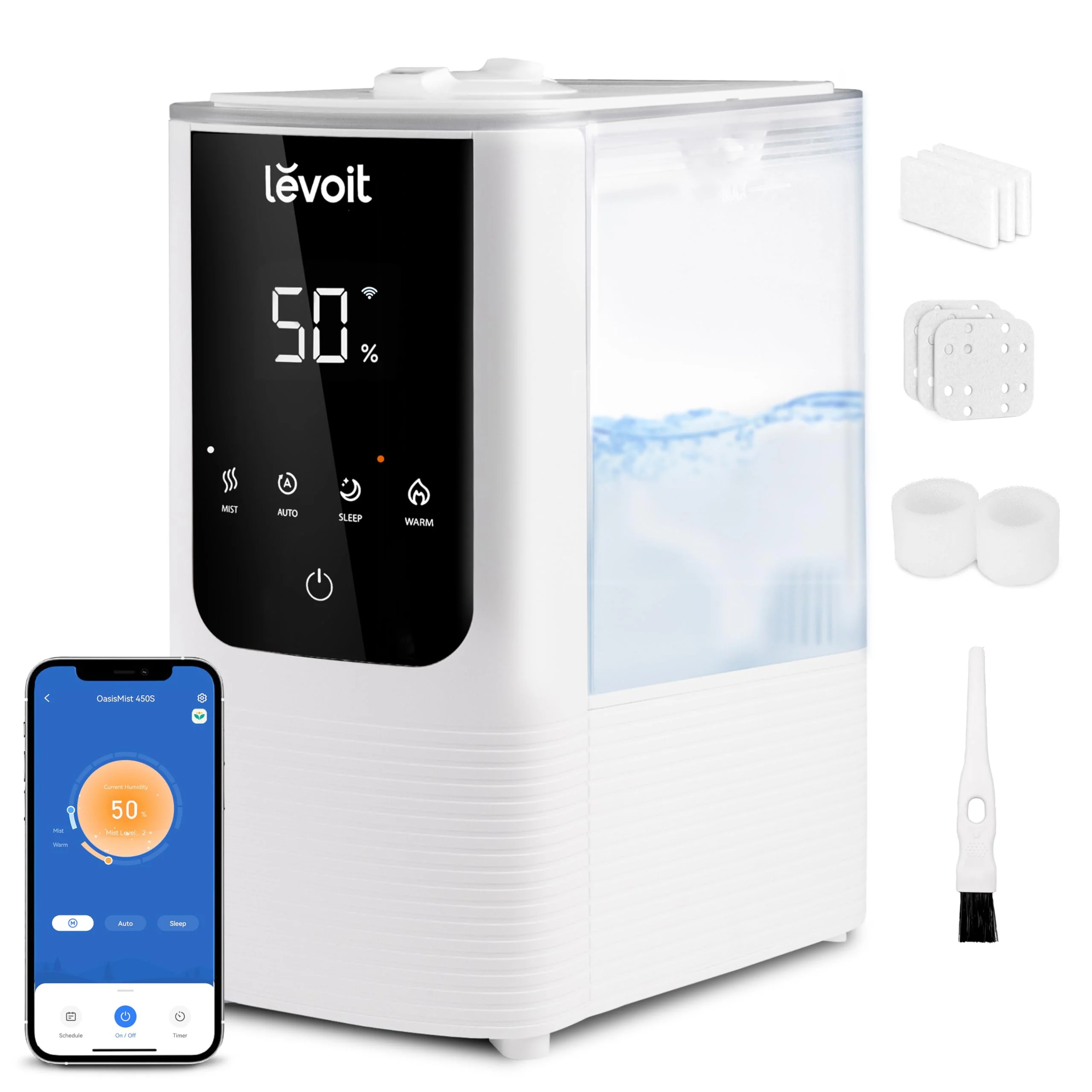 LEVOIT Smart Warm & Cool Mist Humidifier, 4.5L, App Control, Dual Nozzles, Essential Oil Tray, Quiet Operation