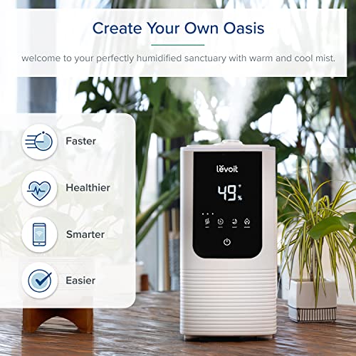 LEVOIT Smart Warm & Cool Mist Humidifier, 4.5L, App Control, Dual Nozzles, Essential Oil Tray, Quiet Operation