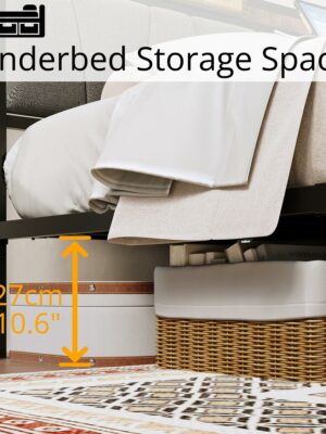 LIKIMIO King Size Bed Frame with Storage Headboard, Charging Station, Metal Slats, Upholstered, Gray