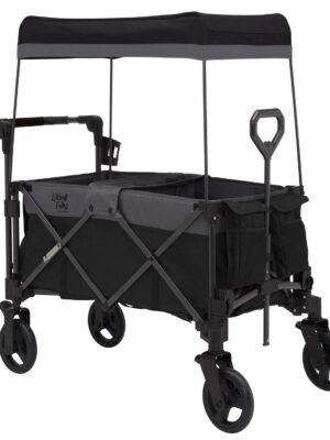 Little Folks by Delta Children City Wagon Cruiser Stroller, Black, 2-Seater, Foldable, with Canopy and Cup Holder
