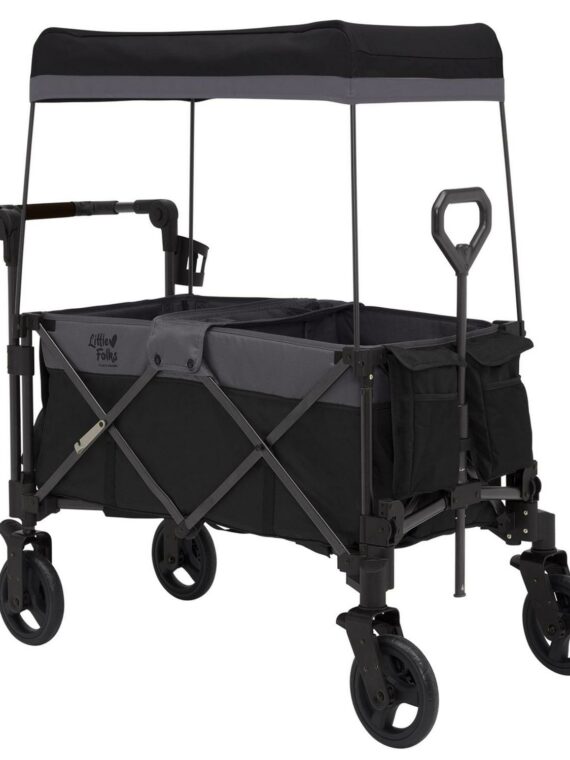 Little Folks by Delta Children City Wagon Cruiser Stroller, Black, 2-Seater, Foldable, with Canopy and Cup Holder