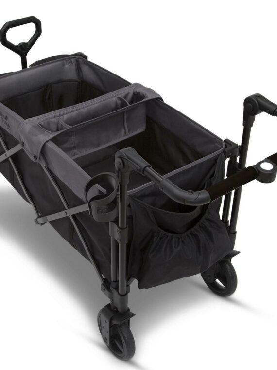 Little Folks by Delta Children City Wagon Cruiser Stroller, Black, 2-Seater, Foldable, with Canopy and Cup Holder
