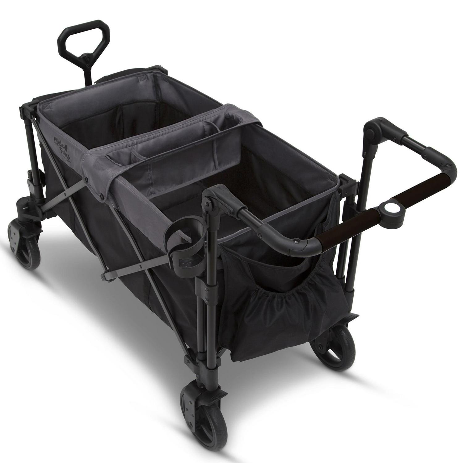 Little Folks by Delta Children City Wagon Cruiser Stroller, Black, 2-Seater, Foldable, with Canopy and Cup Holder