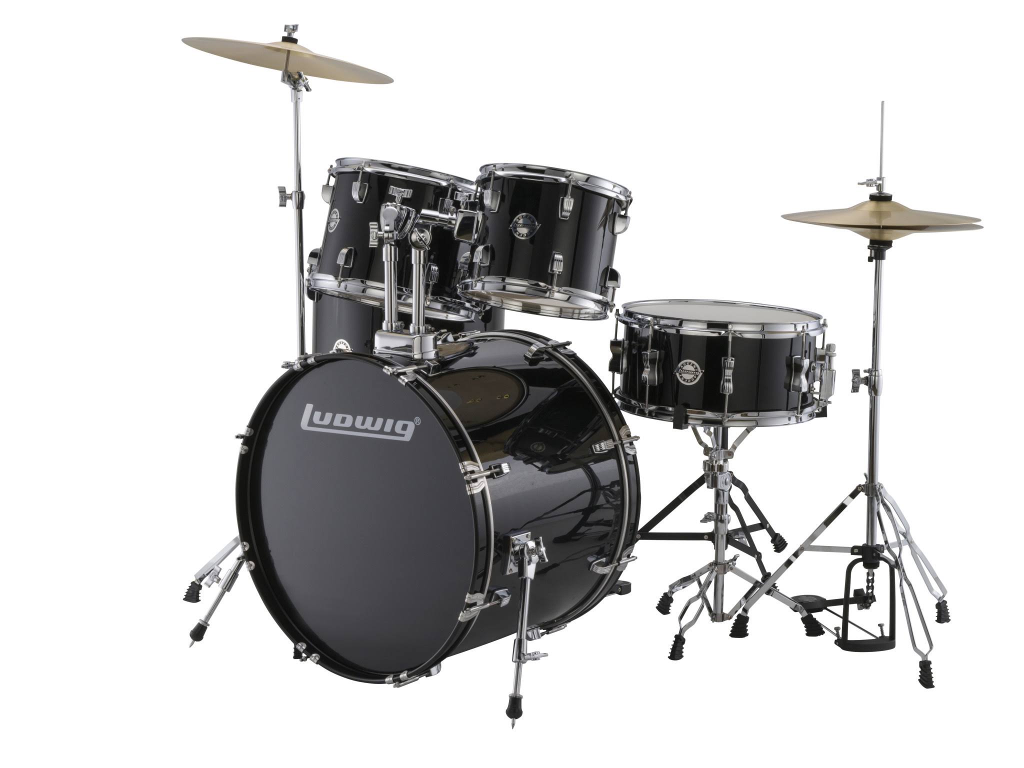 Ludwig Accent Fuse 5-Piece Drum Set, Compact Size, Black - Ideal for Young Drummers