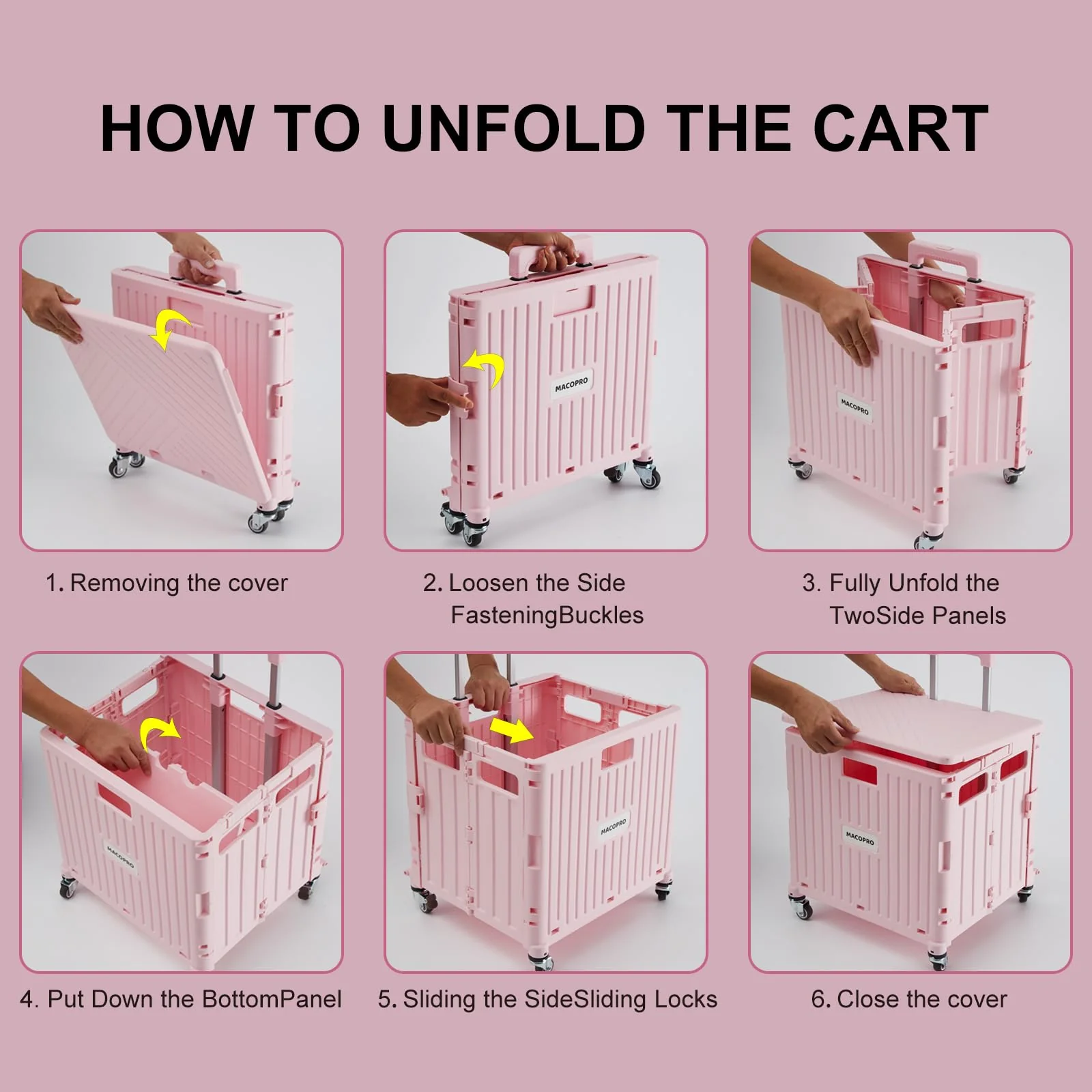 MACOPRO Foldable Utility Cart with 360° Rotating Wheels, Durable Hand Truck, Portable & Compact Design