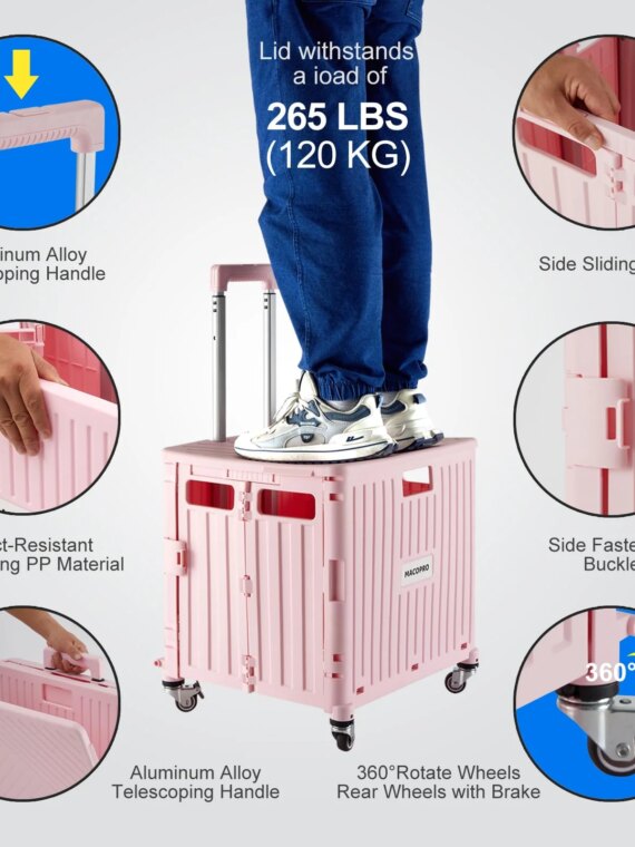 MACOPRO Foldable Utility Cart with 360° Rotating Wheels, Durable Hand Truck, Portable & Compact Design