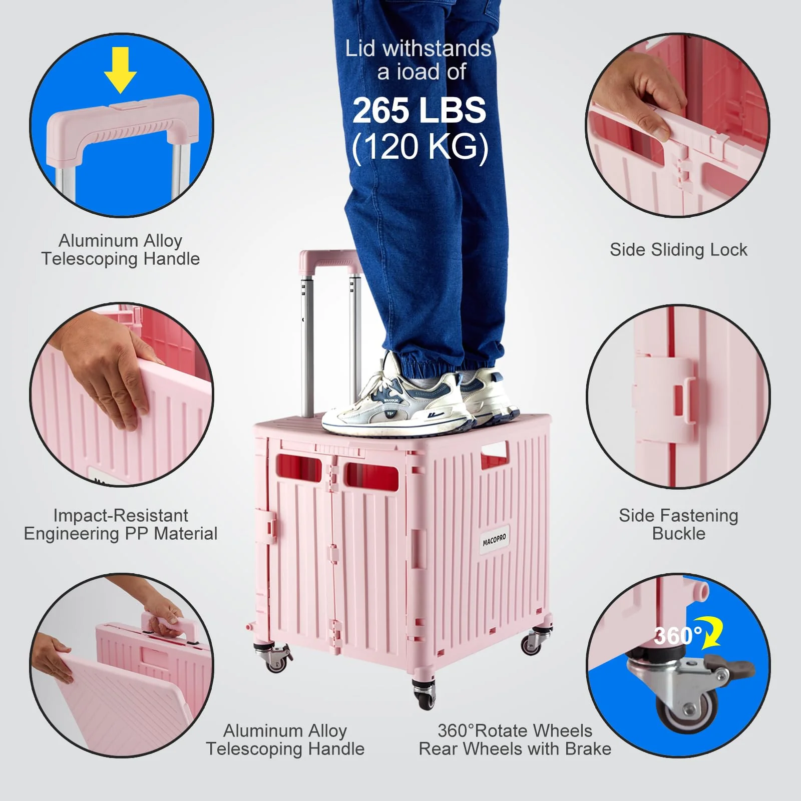 MACOPRO Foldable Utility Cart with 360° Rotating Wheels, Durable Hand Truck, Portable & Compact Design