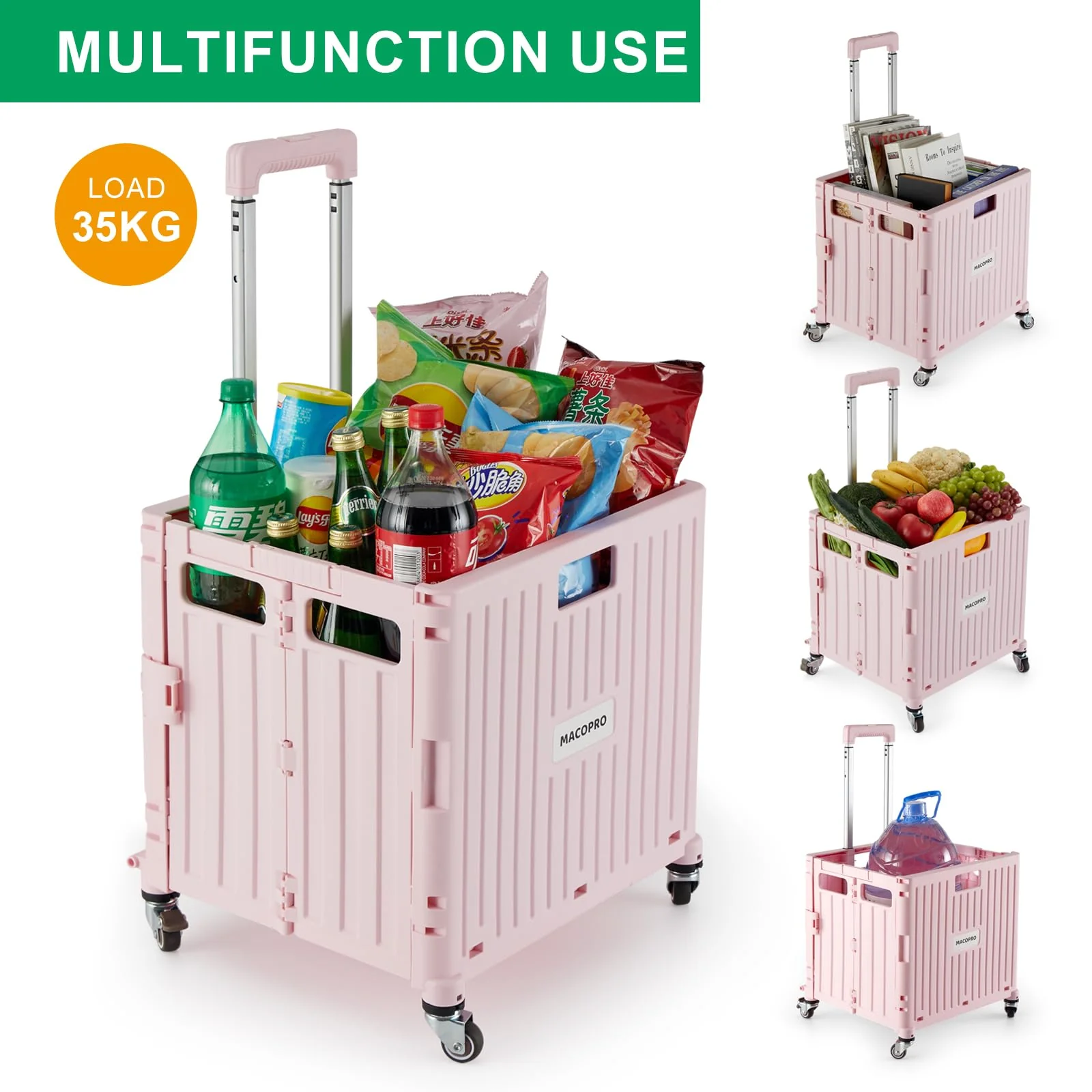 MACOPRO Foldable Utility Cart with 360° Rotating Wheels, Durable Hand Truck, Portable & Compact Design
