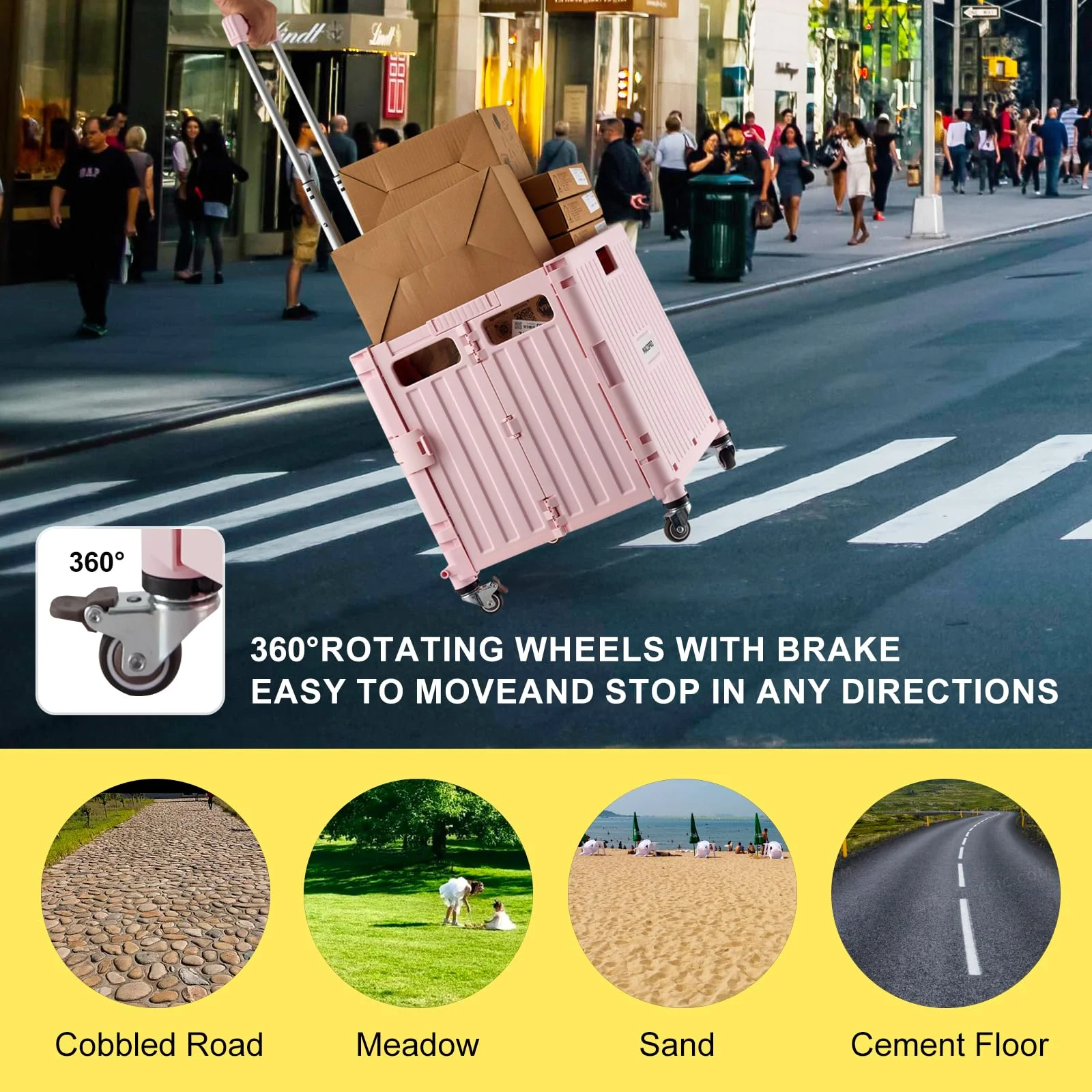 MACOPRO Foldable Utility Cart with 360° Rotating Wheels, Durable Hand Truck, Portable & Compact Design