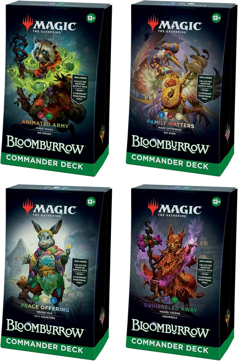 Magic: The Gathering Bloomburrow Commander Deck Bundle - 4 Decks with Exclusive Cards & Tokens