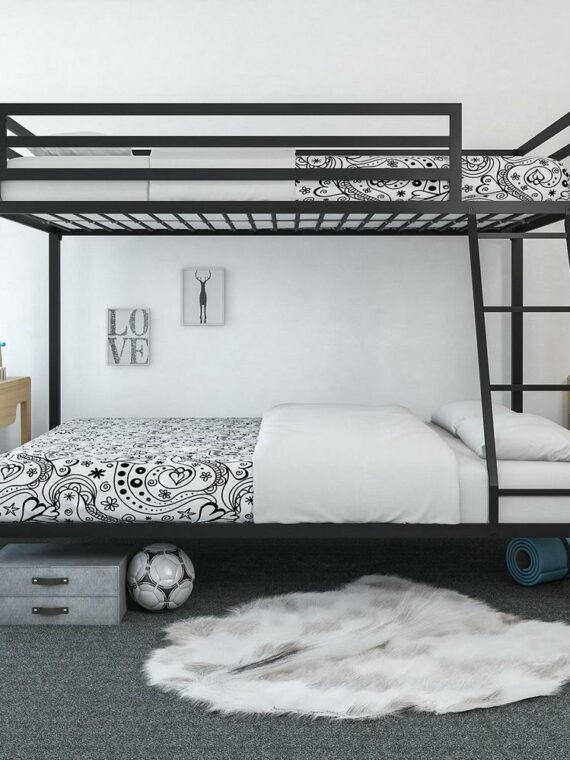 Mainstays Twin Over Full Metal Bunk Bed, Black - Sturdy Steel Frame, Safety Rails, Easy Assembly