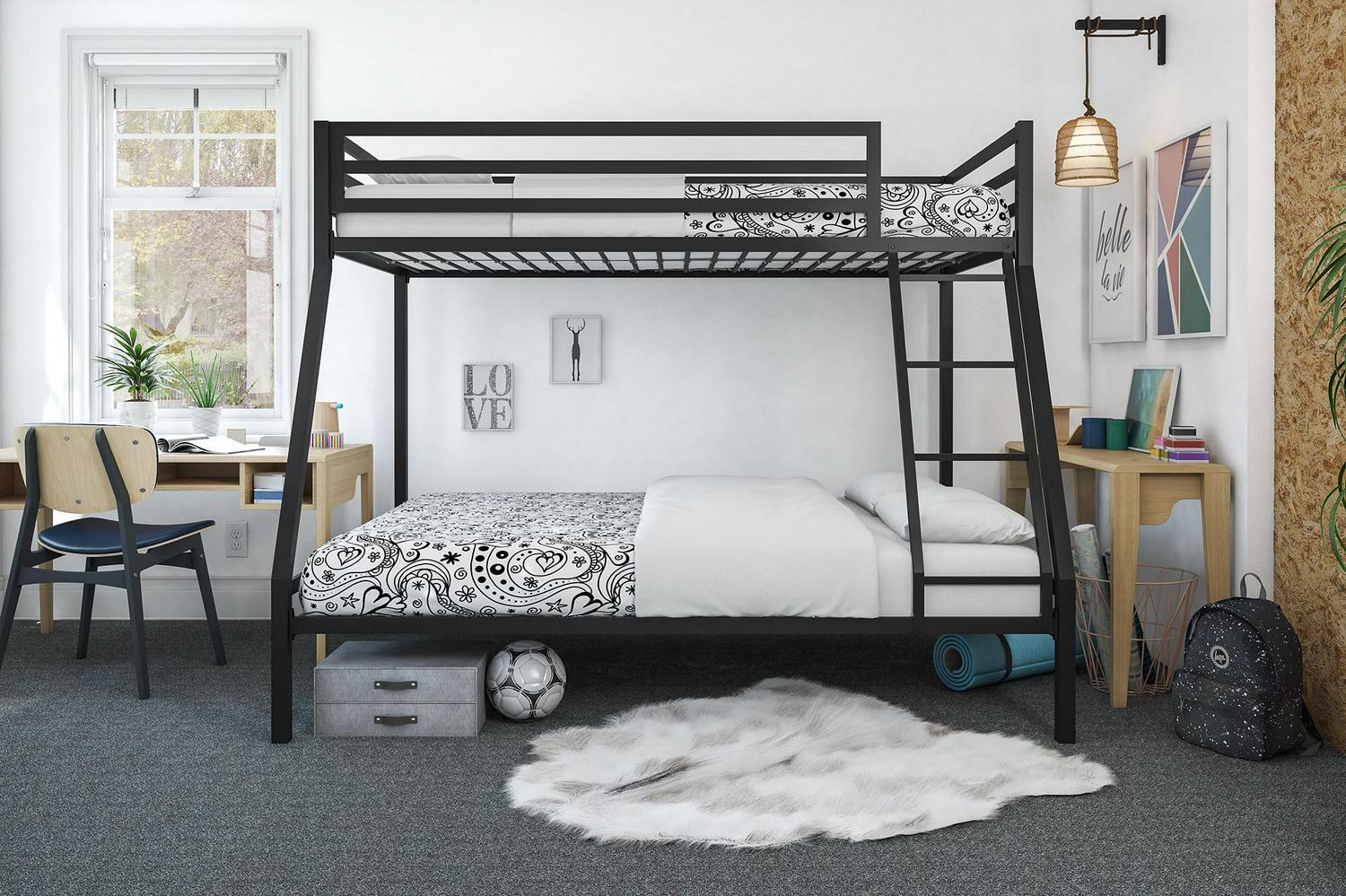 Mainstays Twin Over Full Metal Bunk Bed, Black - Sturdy Steel Frame, Safety Rails, Easy Assembly