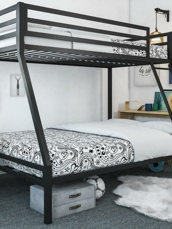 Mainstays Twin Over Full Metal Bunk Bed, Black - Sturdy Steel Frame, Safety Rails, Easy Assembly