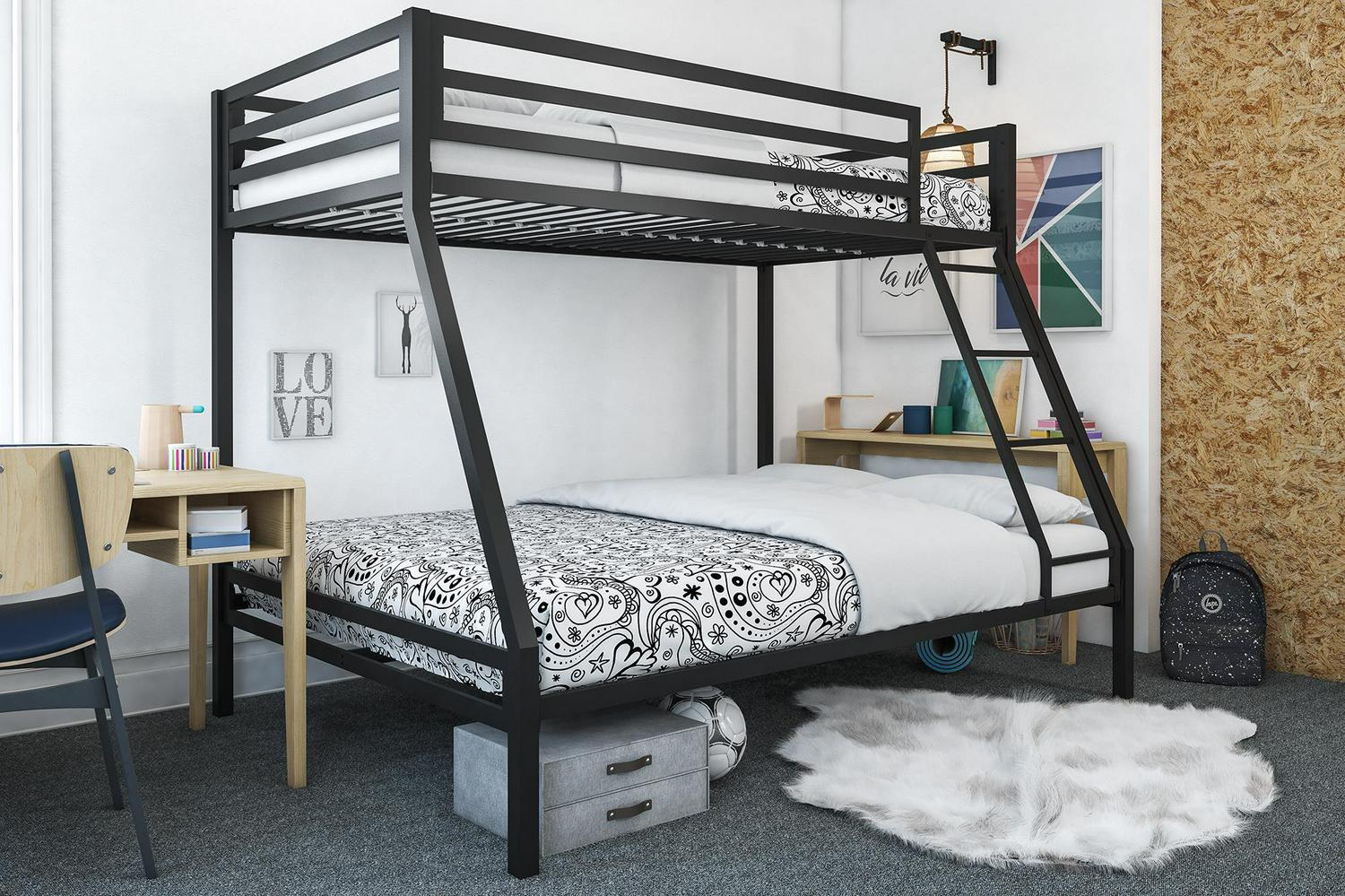 Mainstays Twin Over Full Metal Bunk Bed, Black - Sturdy Steel Frame, Safety Rails, Easy Assembly